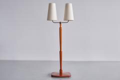 Swedish Modern Two Arm Floor Lamp in Teak Wood and Brass Sweden Late 1940s - 3435788