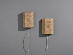 Swedish Modern Wall Sconces Beige and White Crocheted Fabric Sweden 1970s - 4784546