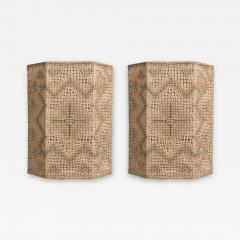 Swedish Modern Wall Sconces Beige and White Crocheted Fabric Sweden 1970s - 4789862