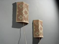 Swedish Modern Wall Sconces Pink and White Crocheted Fabric Sweden 1970s - 4545495