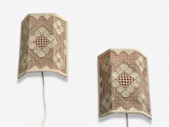Swedish Modern Wall Sconces Pink and White Crocheted Fabric Sweden 1970s - 4545496