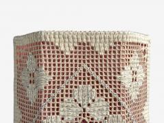 Swedish Modern Wall Sconces Pink and White Crocheted Fabric Sweden 1970s - 4545498