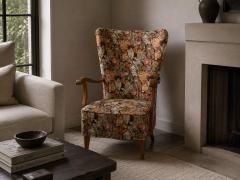 Swedish Modern Wingback Lounge Chair Birch Fabric Sweden 1950s - 4754233