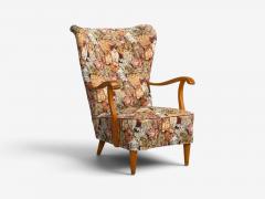 Swedish Modern Wingback Lounge Chair Birch Fabric Sweden 1950s - 4754235