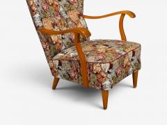 Swedish Modern Wingback Lounge Chair Birch Fabric Sweden 1950s - 4754239