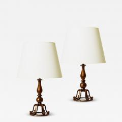 Swedish Monumental Pair Table Lamps in Patinated Brass - 3407370