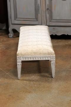 Swedish Neoclassical Style 1880s Painted Wood Bench with Carved Waterleaf Motifs - 3485695