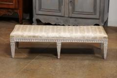 Swedish Neoclassical Style 1880s Painted Wood Bench with Carved Waterleaf Motifs - 3485703