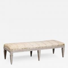 Swedish Neoclassical Style 1880s Painted Wood Bench with Carved Waterleaf Motifs - 3487727