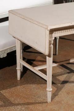 Swedish Neoclassical Style 1910s Painted Wood Drop Leaf Table with Carved D cor - 3422416