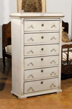 Swedish Neoclassical Style Painted Tall Chest with Carved Faces and Palmettes - 3415417