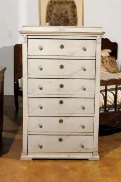 Swedish Neoclassical Style Painted Tall Chest with Carved Faces and Palmettes - 3415490