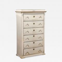 Swedish Neoclassical Style Painted Tall Chest with Carved Faces and Palmettes - 3431325