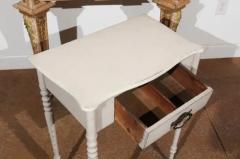 Swedish Painted Side Table with Single Drawer Turned Legs and Serpentine Front - 3422737