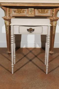 Swedish Painted Side Table with Single Drawer Turned Legs and Serpentine Front - 3422831