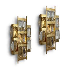 Swedish Pair of Sconces with Gilded Frames and Crystals - 3553928