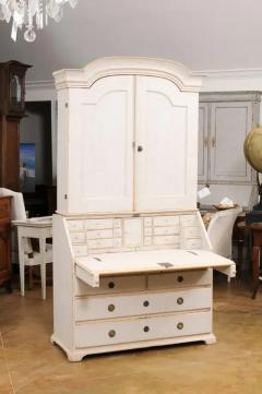 Swedish Rococo Period 1790s Painted Two Part Secretary with Slanted Front Desk - 3521632