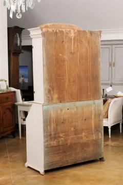 Swedish Rococo Period 1790s Painted Two Part Secretary with Slanted Front Desk - 3521746