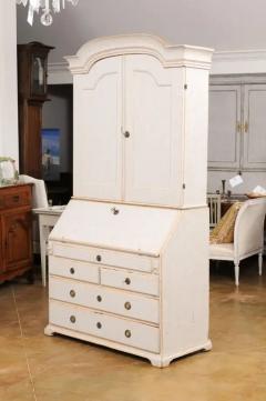 Swedish Rococo Period 1790s Painted Two Part Secretary with Slanted Front Desk - 3521749