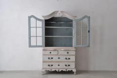 Swedish Rococo Style 1850s Bonnet Top Cabinet with Glass Doors and Drawers - 3595871