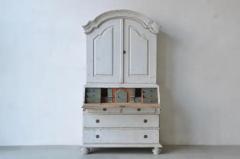 Swedish Rococo Style Chapeau de Gendarme 1820s Gray Painted Tall Secretary - 3595805