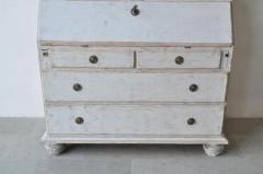 Swedish Rococo Style Chapeau de Gendarme 1820s Gray Painted Tall Secretary - 3595814