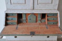 Swedish Rococo Style Chapeau de Gendarme 1820s Gray Painted Tall Secretary - 3595829