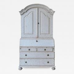 Swedish Rococo Style Chapeau de Gendarme 1820s Gray Painted Tall Secretary - 3600866