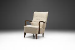 Swedish Upholstered Wooden Armchair with Curved Arms Sweden ca 1940s - 3213396