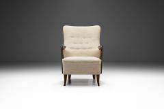 Swedish Upholstered Wooden Armchair with Curved Arms Sweden ca 1940s - 3213397