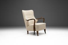 Swedish Upholstered Wooden Armchair with Curved Arms Sweden ca 1940s - 3213398