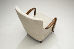Swedish Upholstered Wooden Armchair with Curved Arms Sweden ca 1940s - 3213400