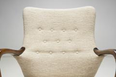 Swedish Upholstered Wooden Armchair with Curved Arms Sweden ca 1940s - 3213402