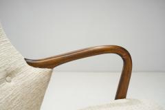 Swedish Upholstered Wooden Armchair with Curved Arms Sweden ca 1940s - 3213404