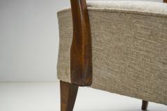 Swedish Upholstered Wooden Armchair with Curved Arms Sweden ca 1940s - 3213405