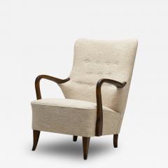 Swedish Upholstered Wooden Armchair with Curved Arms Sweden ca 1940s - 3215749