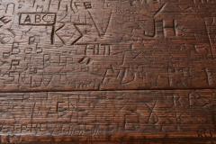 Swiss Trestle Table with Graffiti Carvings - 4331293