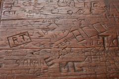 Swiss Trestle Table with Graffiti Carvings - 4331299