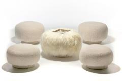 Swivel Mushroom Top Post Modern Style Ottoman Pouf in Ivory White Boucl  - 2450846