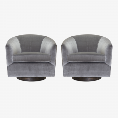 Swivel Tub Chairs in Fog Velvet Walnut Bases Pair - 754647