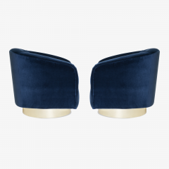 Swivel Tub Chairs in Navy Velvet with Polished Brass Bases Pair - 610304