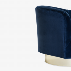 Swivel Tub Chairs in Navy Velvet with Polished Brass Bases Pair - 610308