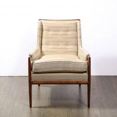 T H Robsjohn Gibbings Mid Century Modernist Walnut Button Back Arm Chair - 2660643