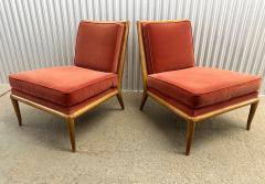 T H Robsjohn Gibbings Pair T H Robsjohn Gibbings Walnut Slipper Lounge Chairs - 3704802