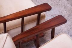 T H Robsjohn Gibbings Pair of T H Robsjohn Gibbings Stained Walnut Barrel Back Lounge Chairs - 1207946