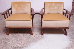 T H Robsjohn Gibbings Pair of T H Robsjohn Gibbings Stained Walnut Barrel Back Lounge Chairs - 1207954