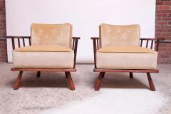 T H Robsjohn Gibbings Pair of T H Robsjohn Gibbings Stained Walnut Barrel Back Lounge Chairs - 1207956