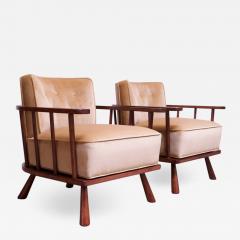 T H Robsjohn Gibbings Pair of T H Robsjohn Gibbings Stained Walnut Barrel Back Lounge Chairs - 1236968