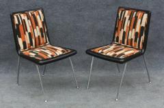 T H Robsjohn Gibbings Pair of Very Rare T H Robsjohn Gibbings Side Chairs Wood Nickel Upholstery - 3605358