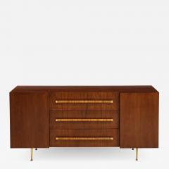 T H Robsjohn Gibbings Rare Sideboard or Cabinet in Walnut Rattan and Brass - 2028558